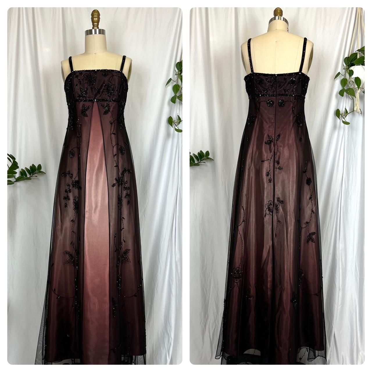 Robe de soirée longue en mousseline de soie, rose, marron, magnifique, rétro, élégante, exquise, perles, gh3708