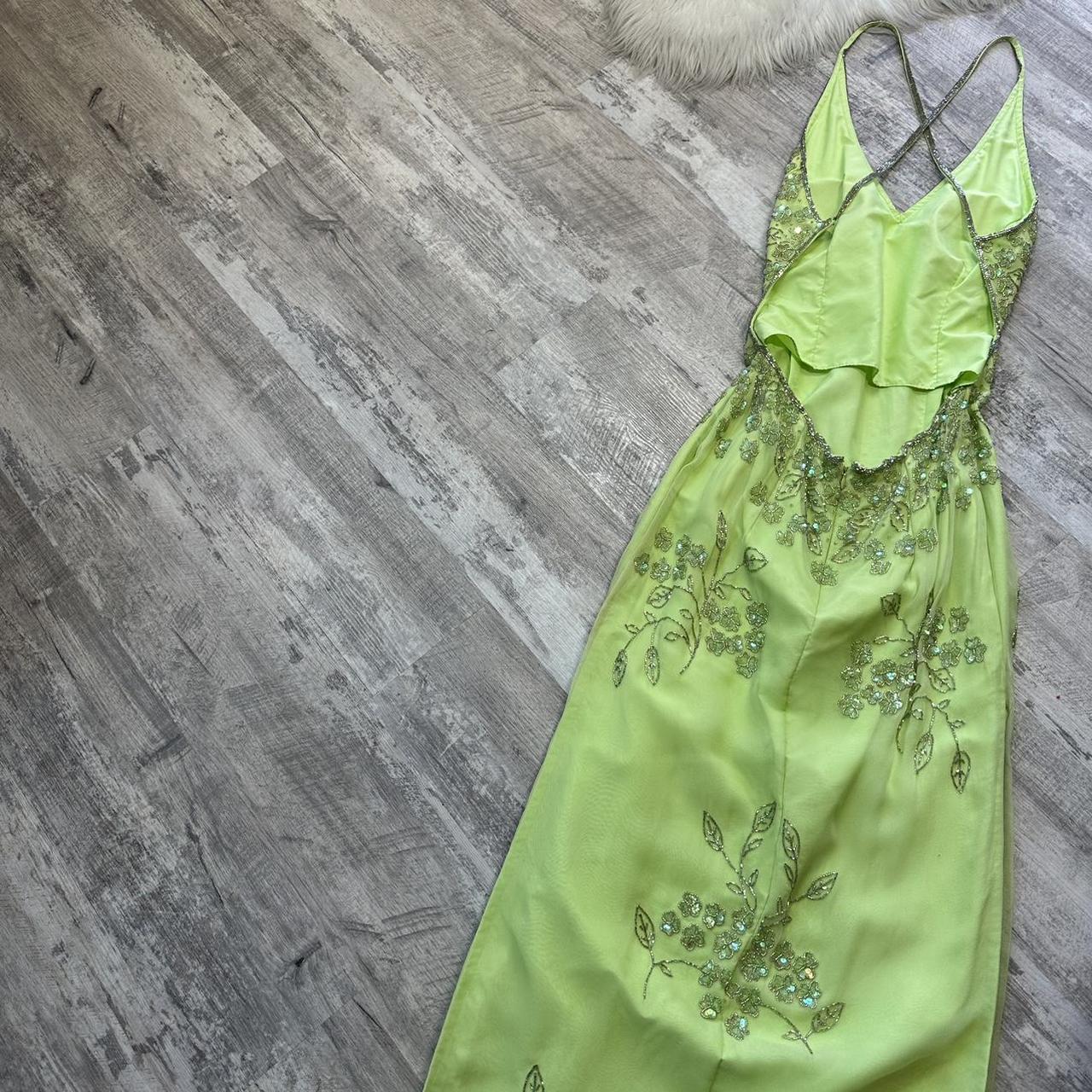 Robe de soirée longue en mousseline de soie, vert clair, vintage, superbe, argentée, florale, perlée, pour femme, robe de bal, gh4285