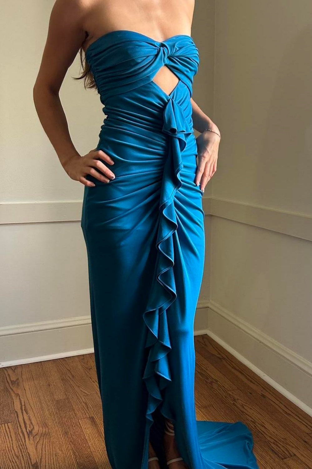 girlhomeshops-NEW ELEGANT AND SIMPLE DARK BLUE FASHION DRESS Gh6331