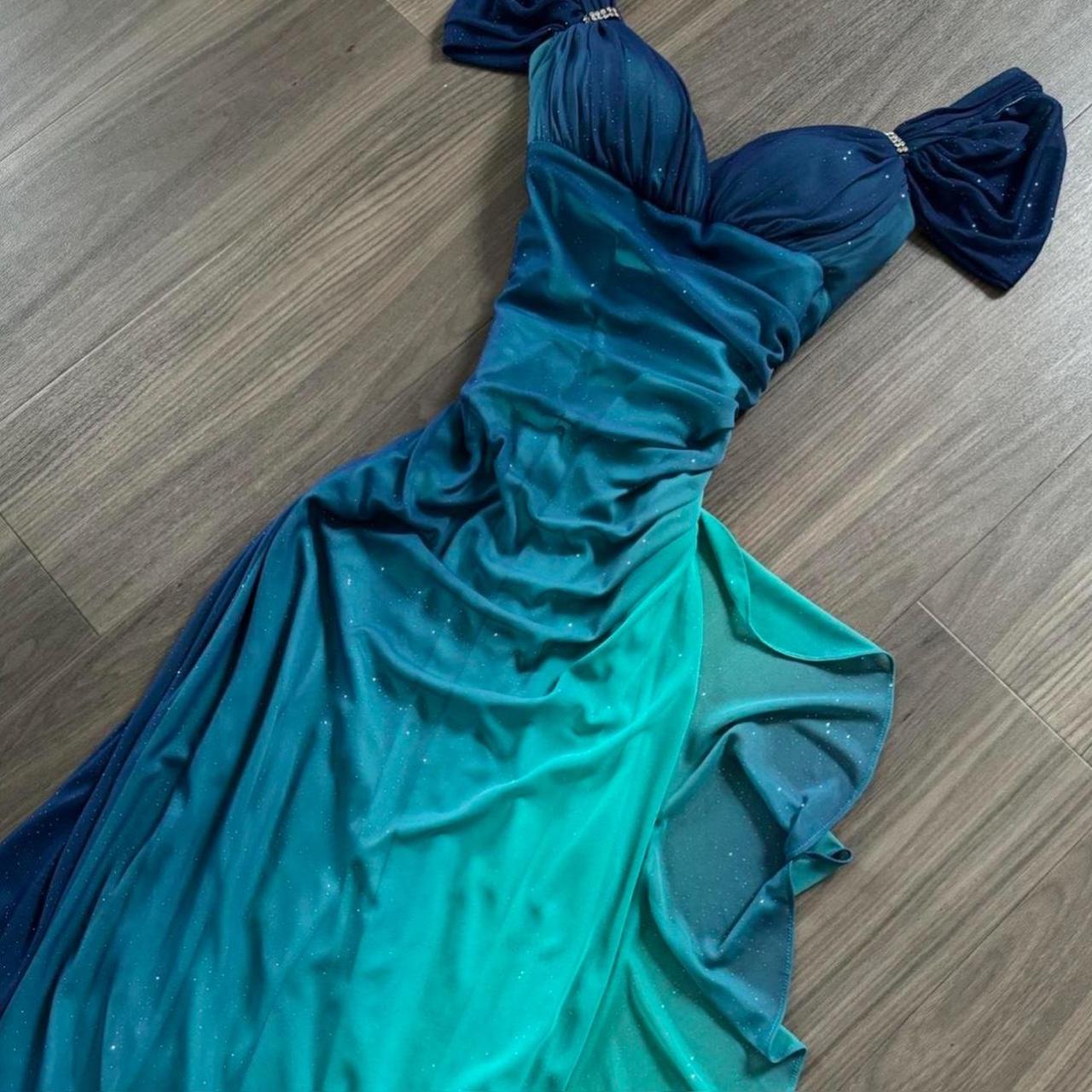 Blue shiny fashion gradient elegant spaghetti straps long chiffon elegant ball gown evening dress party dress gh3492