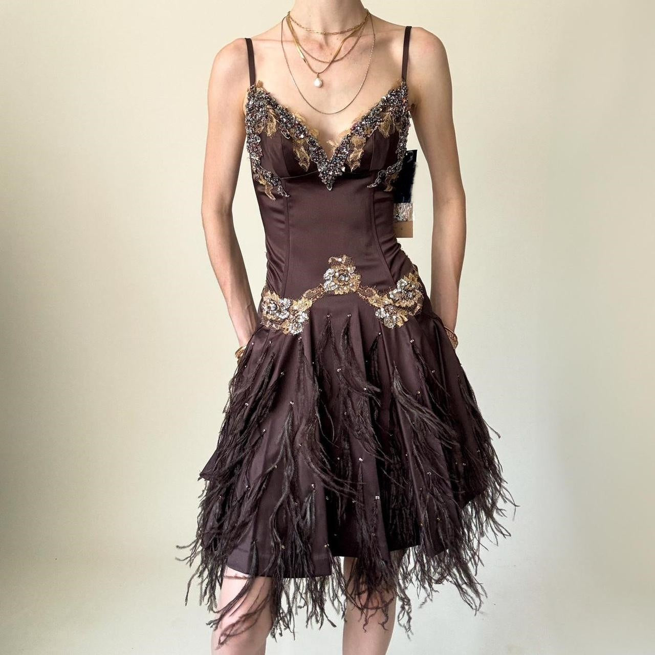 Girlhomeshops-Brown Beaded Floral Short Satin Homecoming Dress Birthday Party Dress gh5085