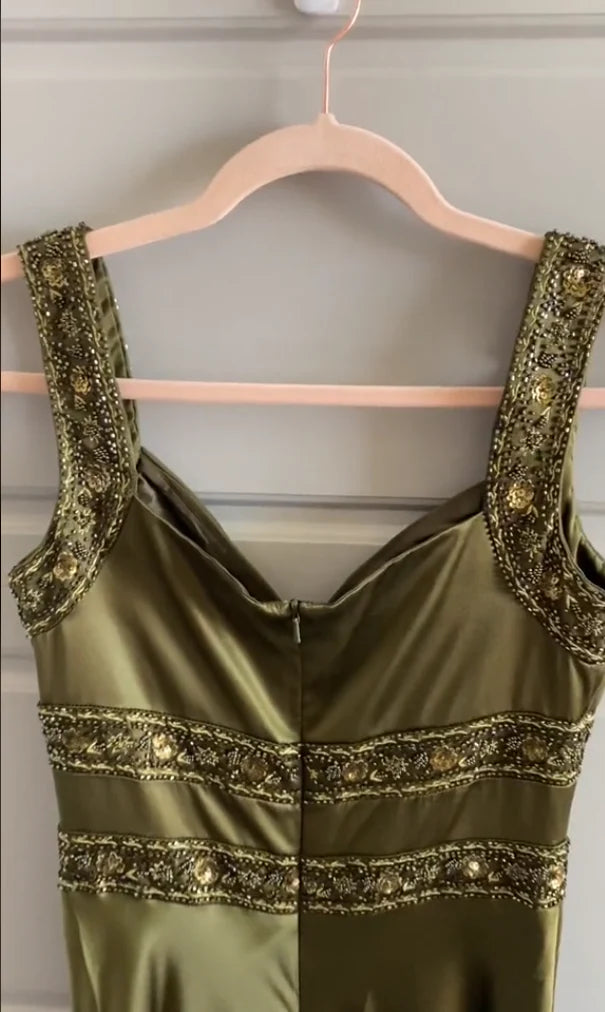 Olive Green Vintage Fashion Elegant Beading Bodycon Long Prom Gown Evening Dress Party Dress gh3459