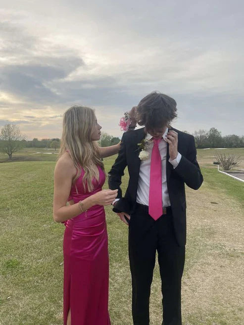 Hot Pink Sexy Fashion V Neck Mermaid Long Elegant Satin Prom Dress, Evening Dress, Birthday Costume Party Dress gh3534