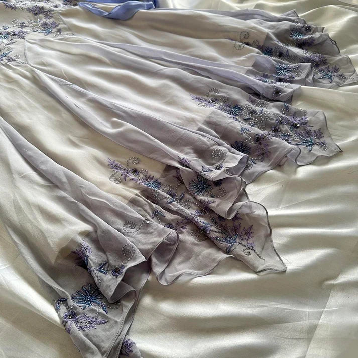 Light Purple Elegant V-neck Exquisite Beaded Appliques Long Chiffon Mermaid Ball Gown Evening Dress Birthday Costume Party Dress gh3173