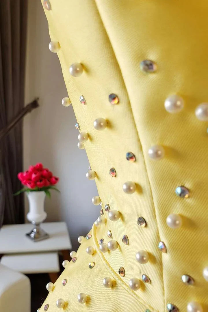 Robe de soirée longue en satin bleu élégant et exquis avec perles et perles gh3308