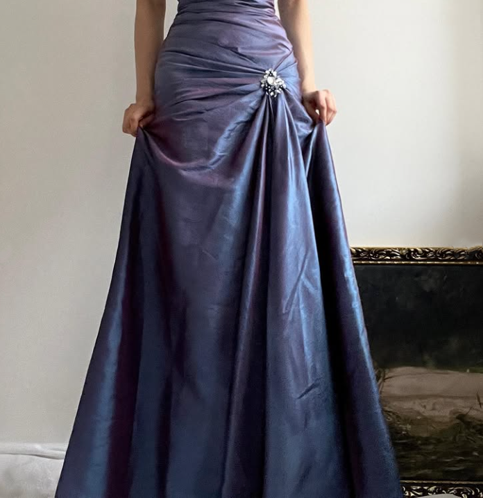 Robe de soirée longue en satin violet brillant vintage élégante gh3375