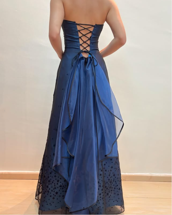 Blue Fashion Elegant Fairy Exquisite Stars Shiny Sequin Beading Spaghetti Straps Long Tulle Chiffon Satin Ball Gown Evening Dress Birthday Party Dress Prom Dress gh3761