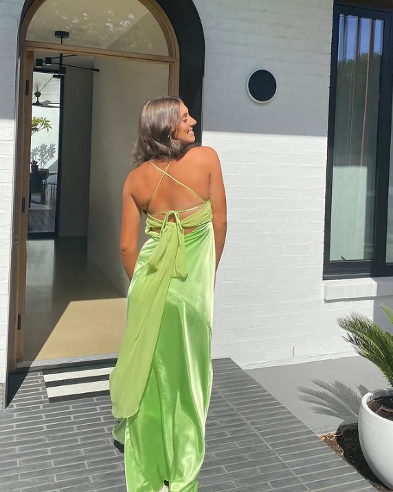 Green Fashion Elegant Spaghetti Strap Long Satin Ball Gown Evening Dress Wedding Guest Birthday Party Dress Prom Dress gh3762