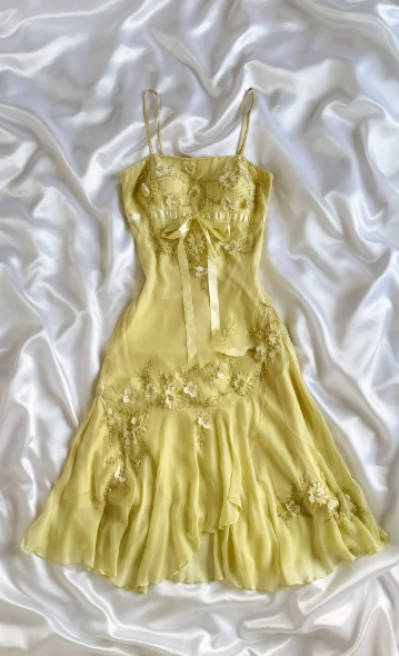 Robe de soirée courte jaune à perles, élégante et mignonne, en mousseline, pour anniversaire, gh4445