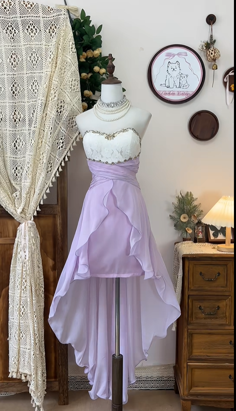 Lilac Purple Beaded Short Chiffon Homecoming Dress Prom Dress Birthday Party Dress Evening Dress Banquet Dress gh4700