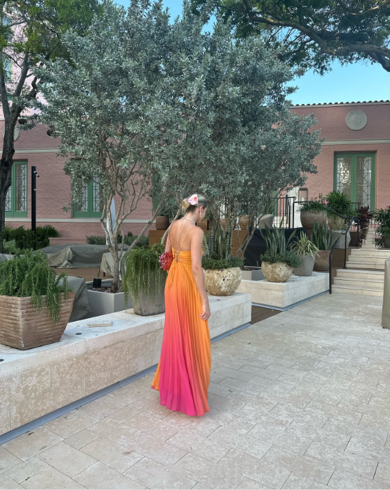 Orange and yellow fashion gradient long chiffon ball gown evening dress travel holiday beach party dress gh4825
