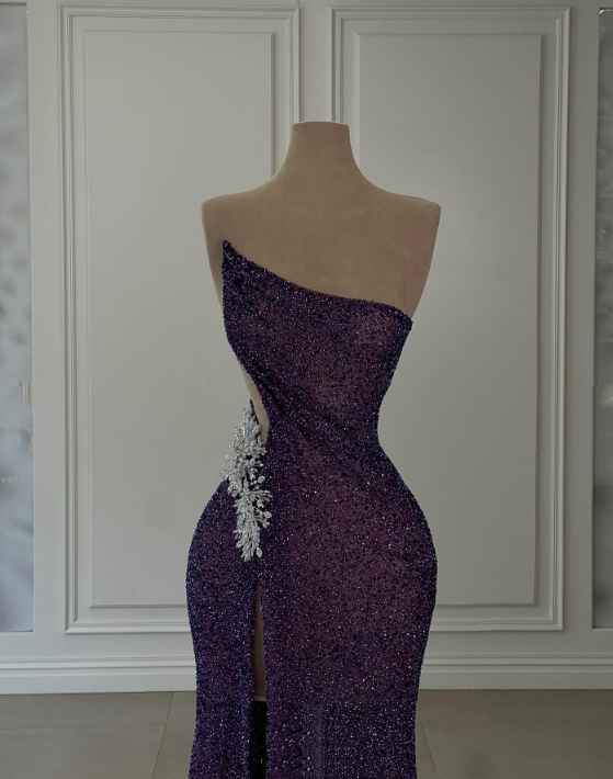 Girlhomeshops-Purple Shiny Sexy Elegant Long Sequin Slit Prom Dress Evening Dress Party Dress gh5034