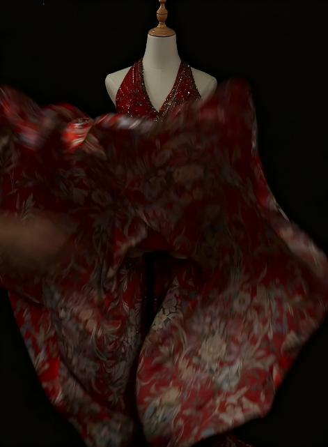 girlhomeshops-Red floral exquisite long trailing prom dress evening dress gh5824