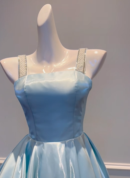 girlhomeshops-Green Ice Blue Satin Long Formal Dress gh6303