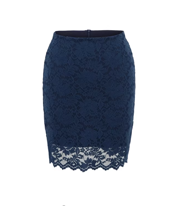Hot retro lace-trimmed high-waisted slimming pencil skirt, feminine and figure-hugging mini skirt 11361