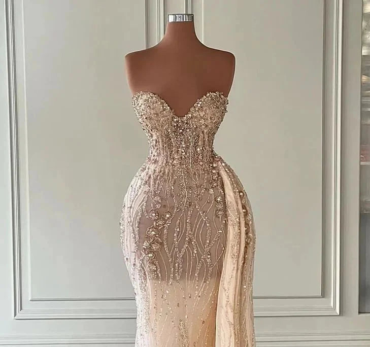 Superbe robe de soirée sirène en tulle avec paillettes et strass gh2725