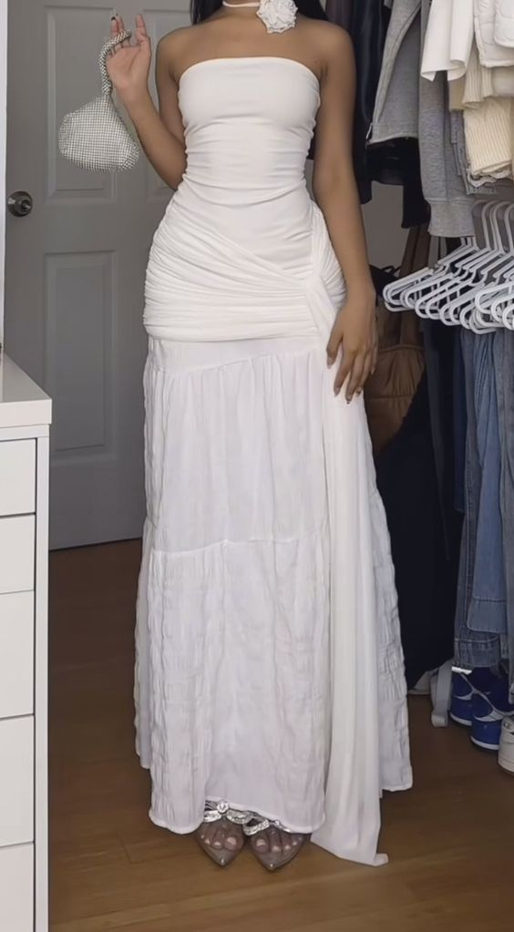 Robe de bal blanche sans manches, robe de mariée simple, gh2735