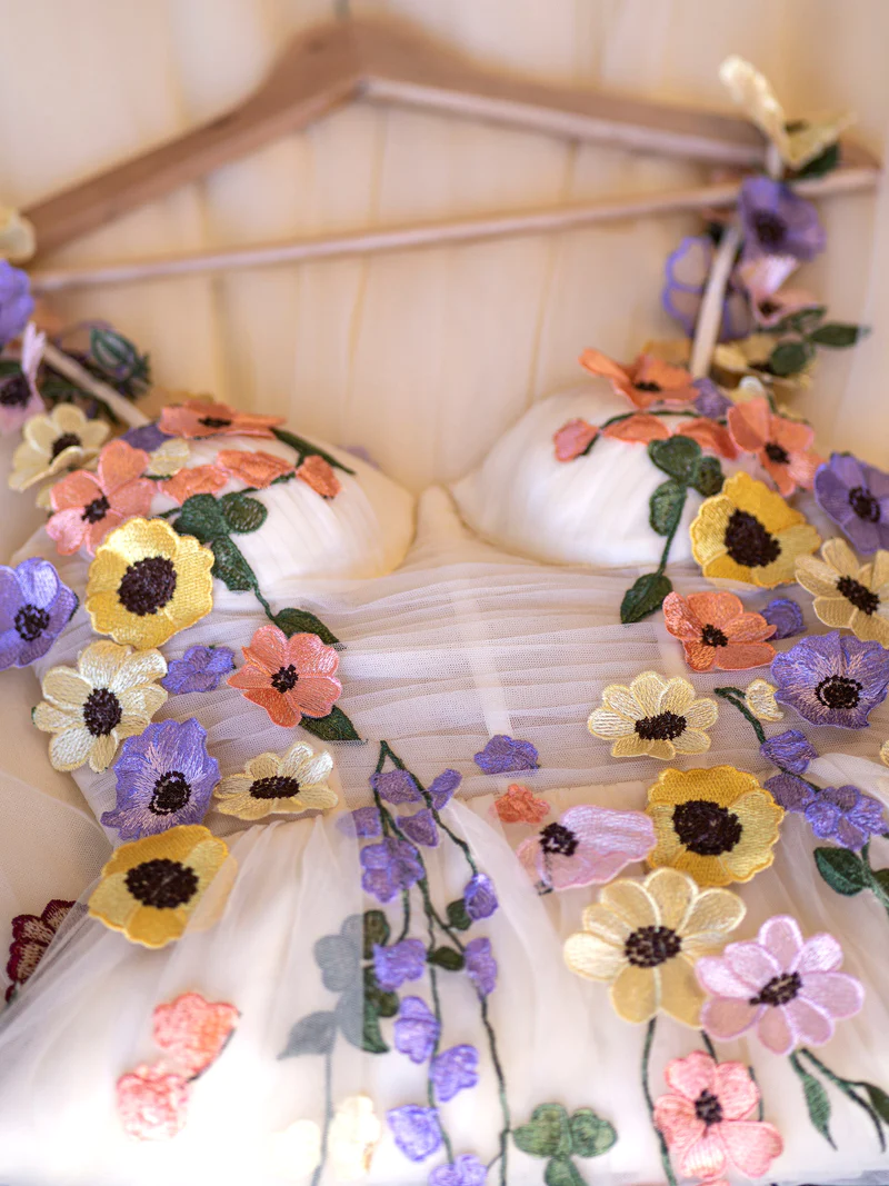 3D Flower Tulle Tea Length Prom Dresses gh2667