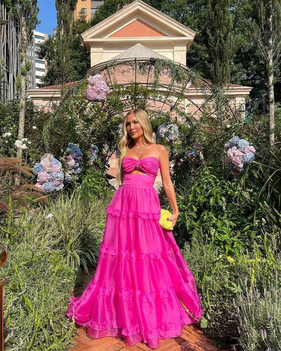 Hot Pink Formal Dress Sweetheart Tiered Evening Gown gh2831