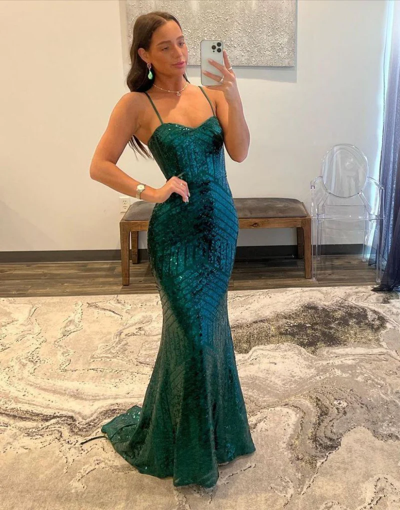 Mermaid Spaghetti Straps Sequin Prom Dress gh2699