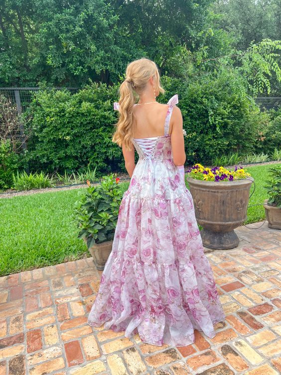 Pink/Blue Sweet A Line Floral Chiffon Long Elegant Floor Length Ball Gown Evening Gown Wedding Party Gown Prom Gown Graduation Gown gh2794