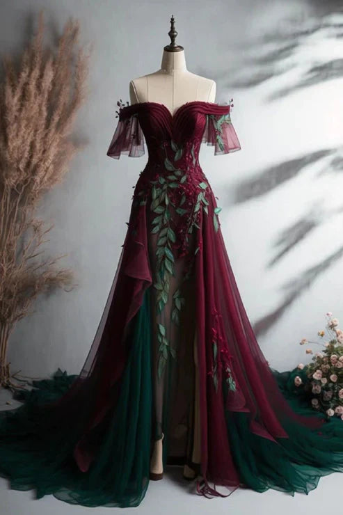 Robe de soirée longue en tulle bordeaux magnifique, rétro, exquise, élégante, sans bretelles, robe de bal, gh3451