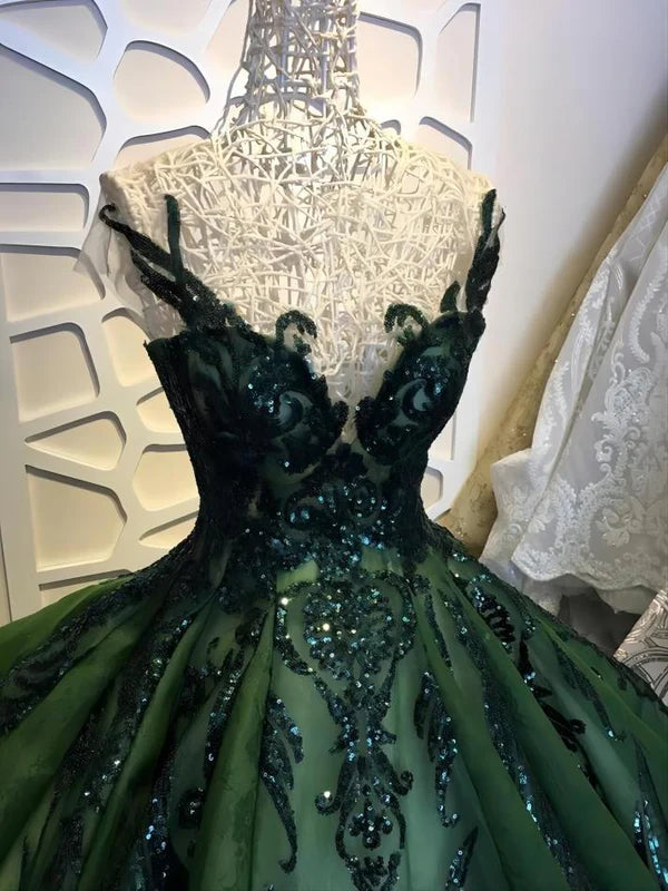 Green retro fashion shiny off-shoulder long sequined tulle prom dress evening dress sweet 16 years old dress graduation dress adult ceremony dress gh3610