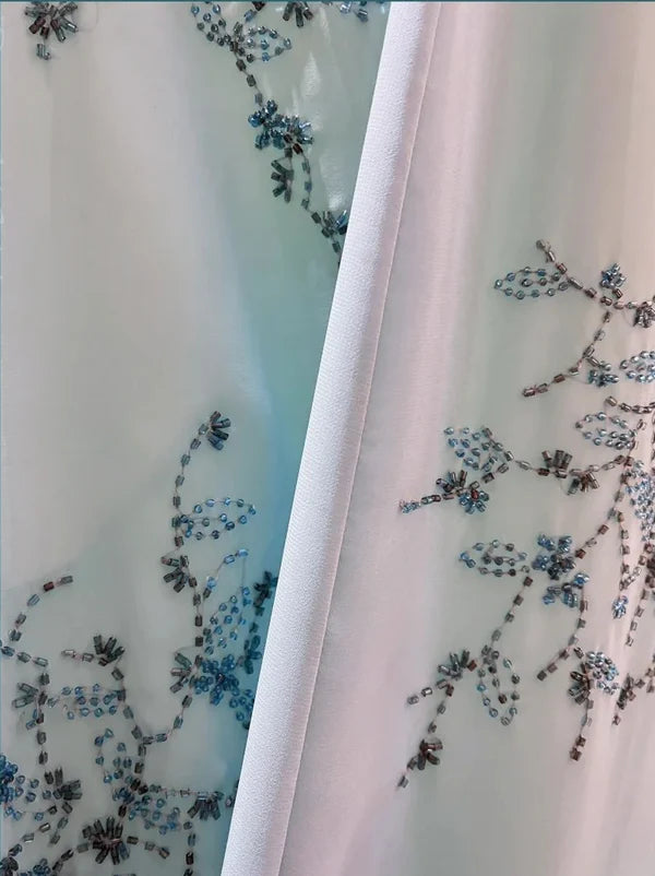 Blue exquisite beading vintage fashion floral long satin ball gown evening dress gh4434