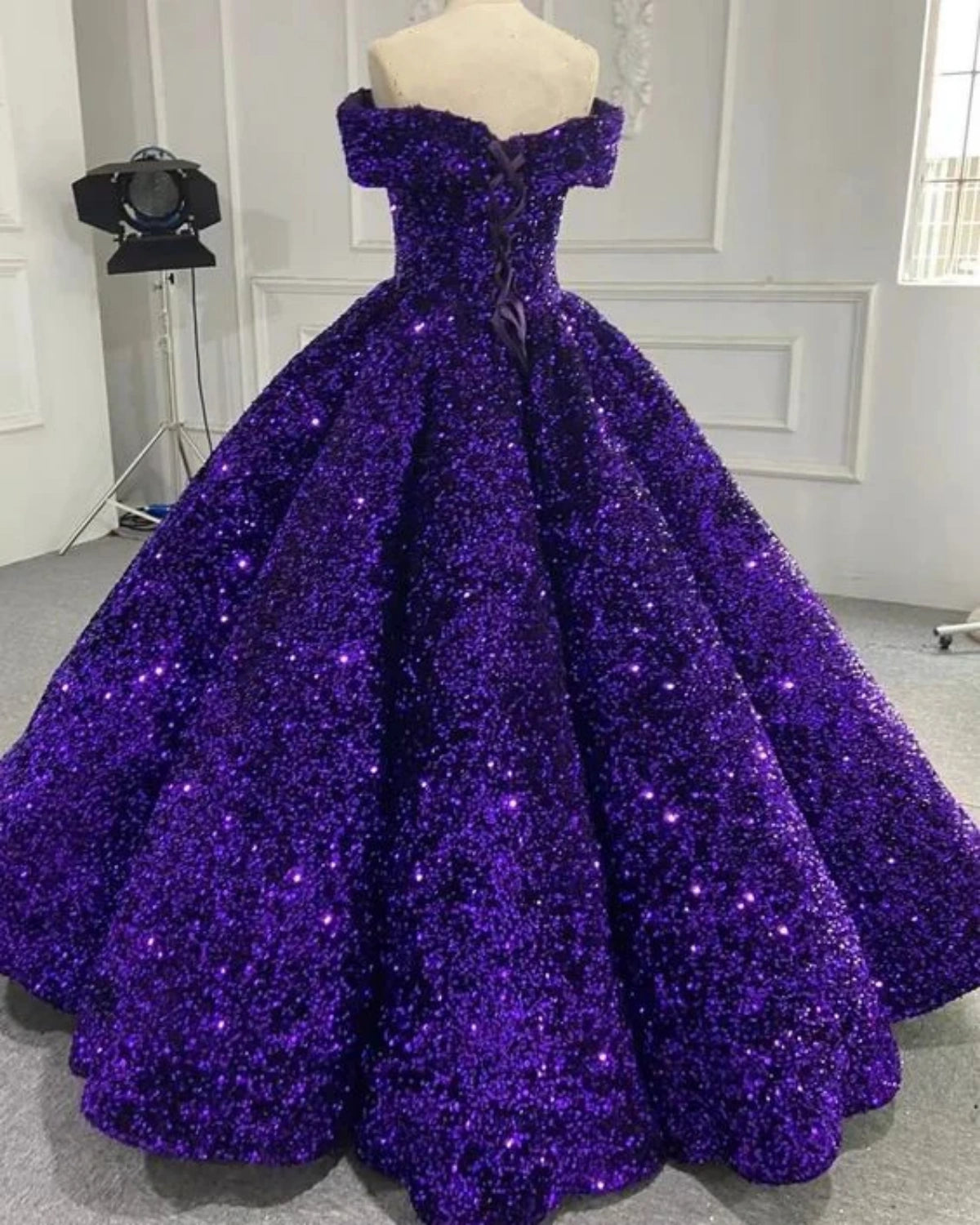 Shiny Purple Off Shoulder Sequined Long Prom Dress Evening Dress Sweet 16 Years Old Dress Graduation Dress Adult Ceremony Dress gh3124