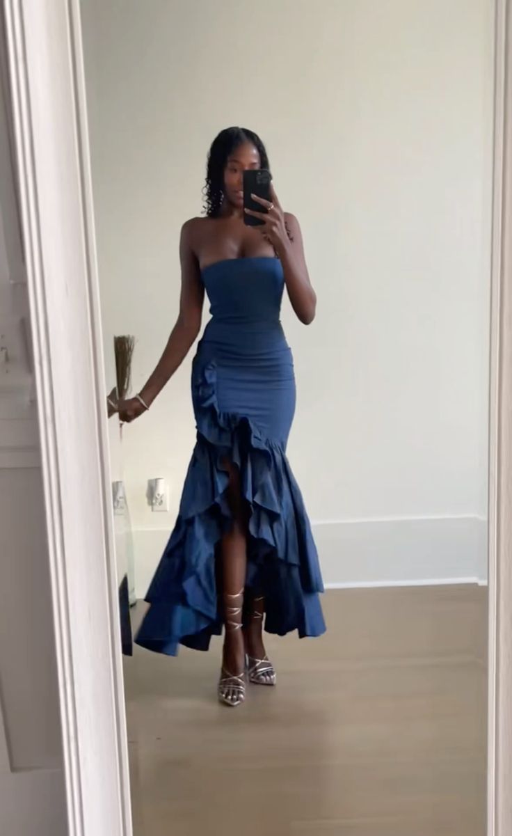 girlhomeshops-Blau/Weinrot/Gelb/Lila Langes Chiffon-Rüschen-Ballkleid Abschlusskleid gh5929