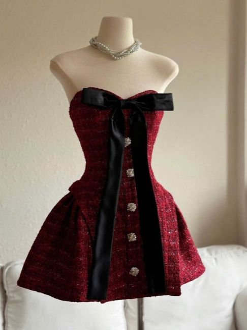 ✨Girlhomeshops🔥 Discount: 5% off orders over $100-Burgundy Retro Sweet Short Velvet Homecoming Dress Party Dress gh4978