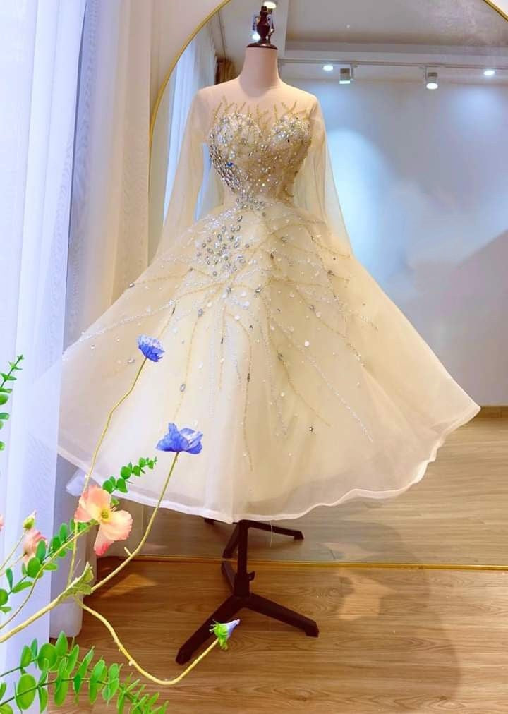 Robe de soirée longue en tulle jaune clair avec perles, élégante, gh4916