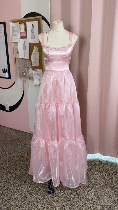 Robe de soirée longue en satin et dentelle rose élégante et brillante, ligne A, bretelles spaghetti, robe de bal, robe de soirée gh3517