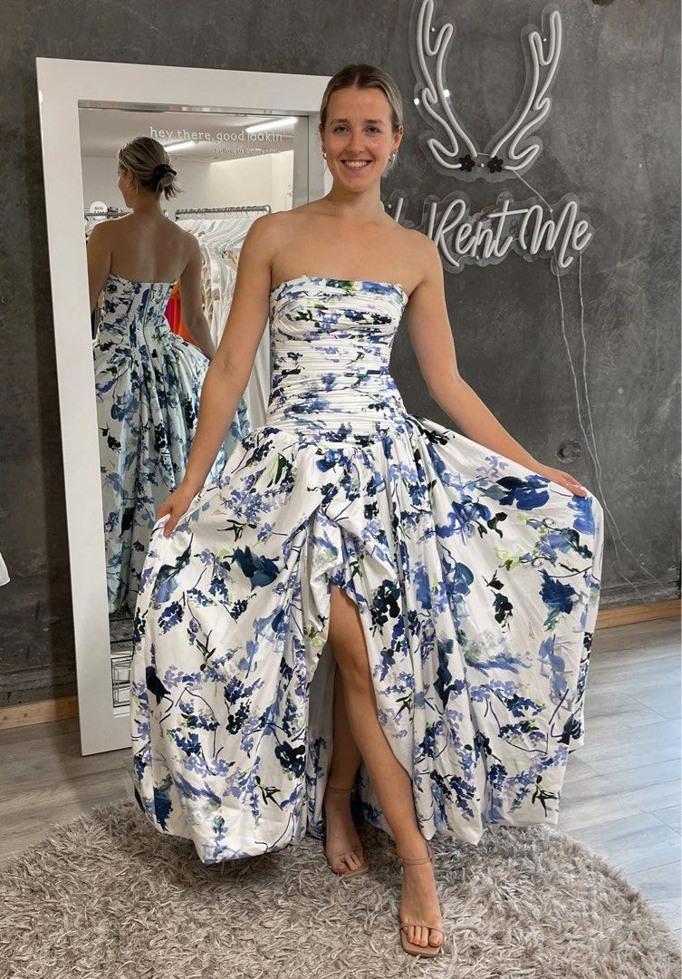 Robe de soirée longue sans bretelles à imprimé floral gh2969