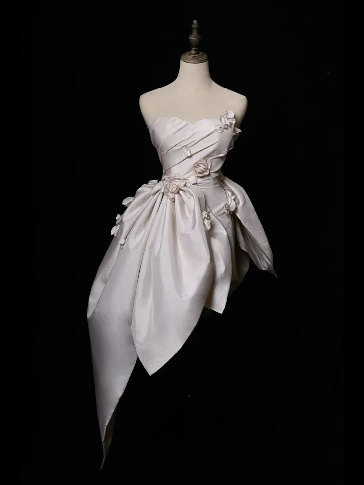 Girlhomeshops-Ivory Short Floral Satin Homecoming Dress Birthday Party Dress gh5049