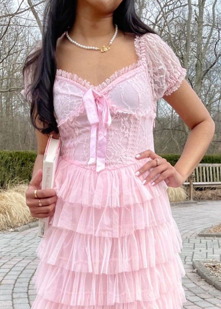 Pink/Green/Blue Delicate Lace Sweet Elegant Cute Long Layered Tulle Chiffon Ball Gown Evening Dress Garden Party Dress Prom Dress gh3780