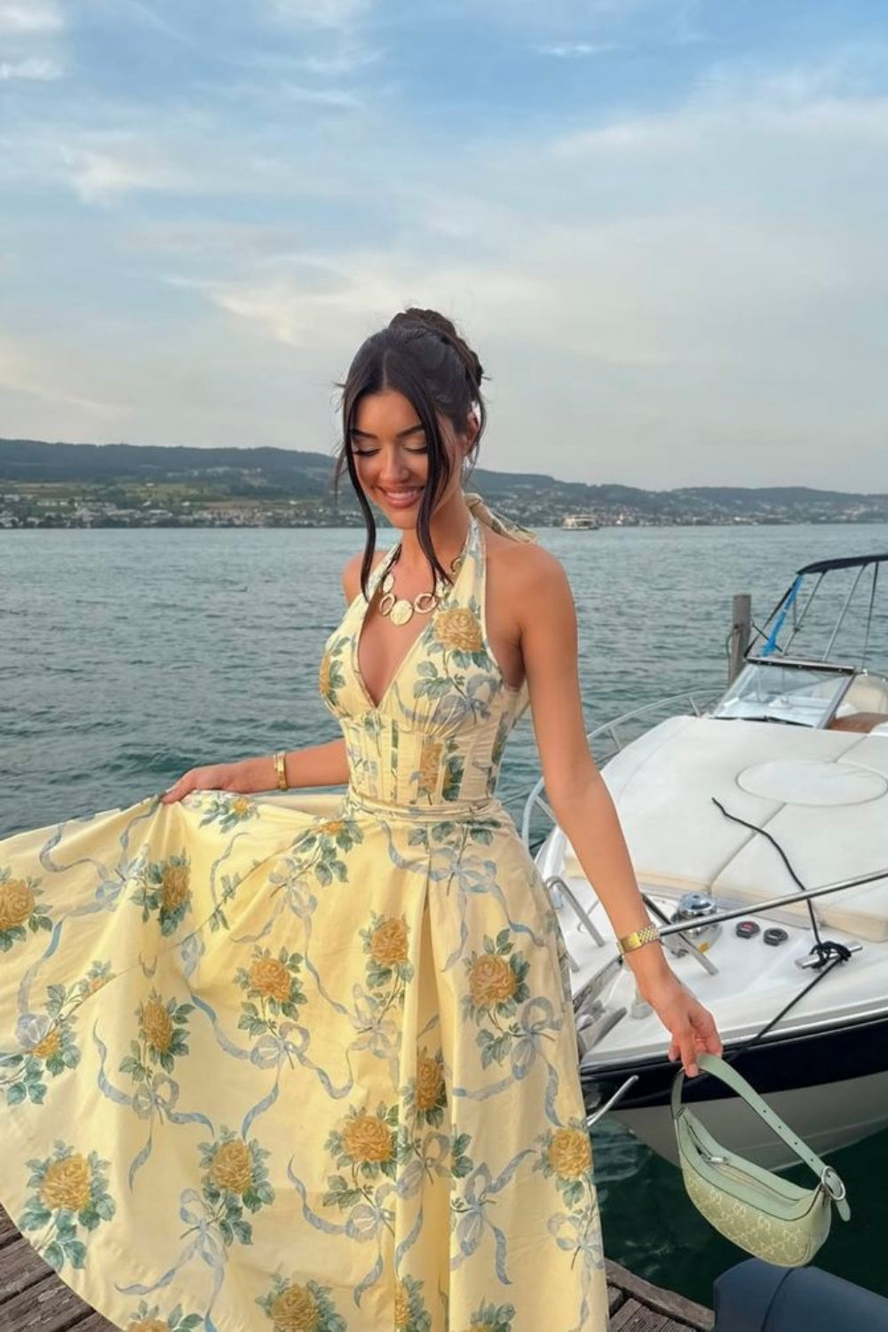 girlhomeshops-Floral long chiffon dress for vacation gh6151