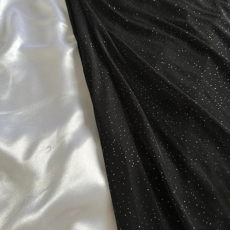 Robe de soirée longue en mousseline de soie noire brillante et élégante gh4232
