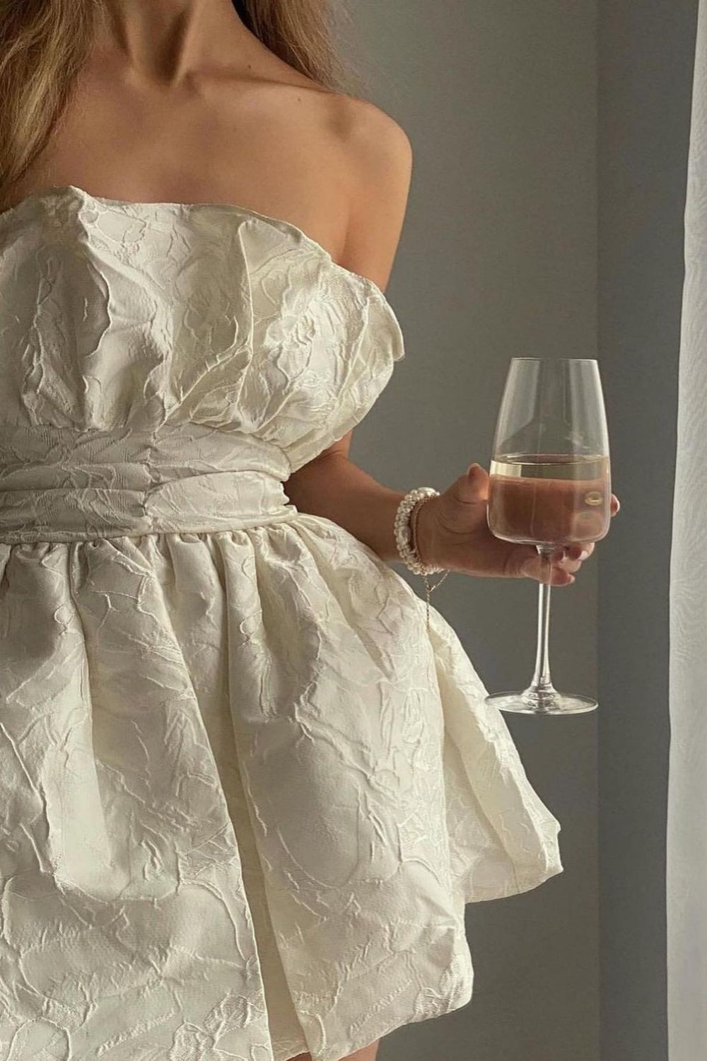 Girlhomeshops-Ivory Elegant Bud Skirt Short Satin Homecoming Dress Birthday Dress gh5282