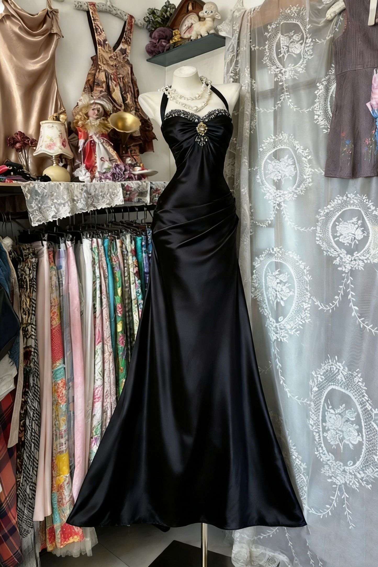 retro elegant long satin Prom dress gh6844