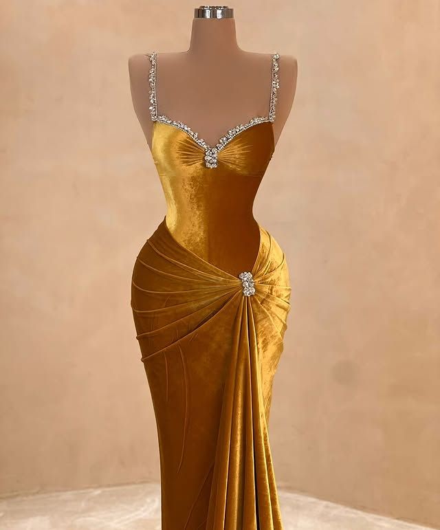 Girlhomeshops-Gold Fashion Elegant Velvet Long Mermaid Slim Prom dress Evening Dress Party Dress gh4996