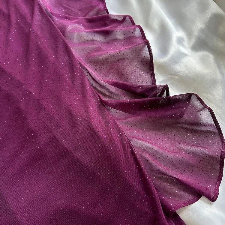 Robe de soirée longue en tulle violet brillant et élégant avec bretelles dégradées gh3203
