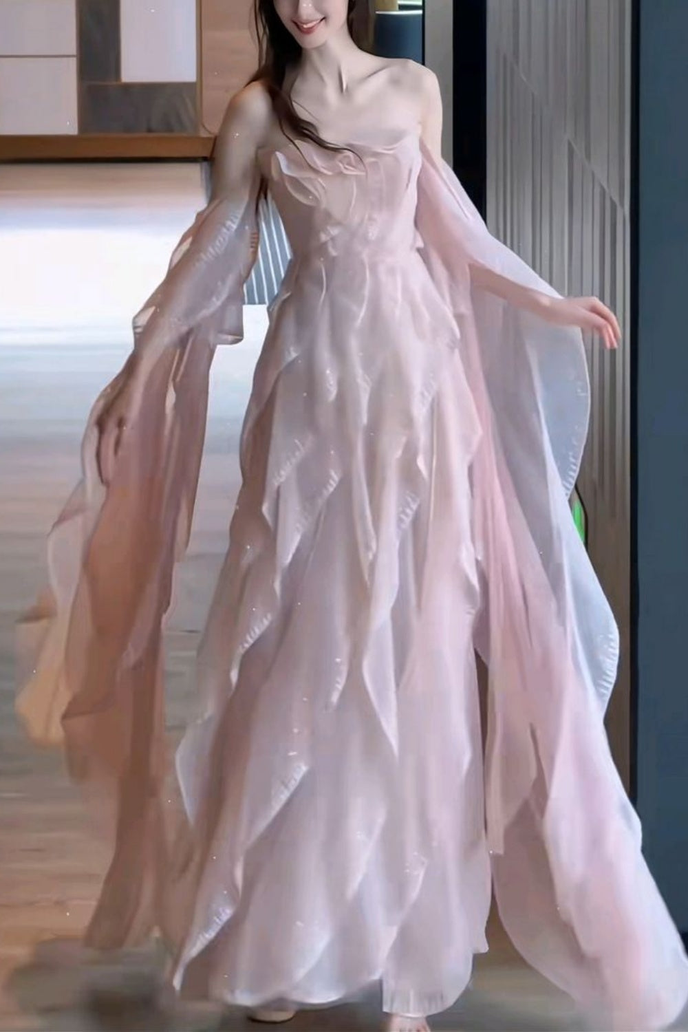 girlhomeshops-Rosa Süßes Langes Tüll-Feenkleid Ballkleid gh5967