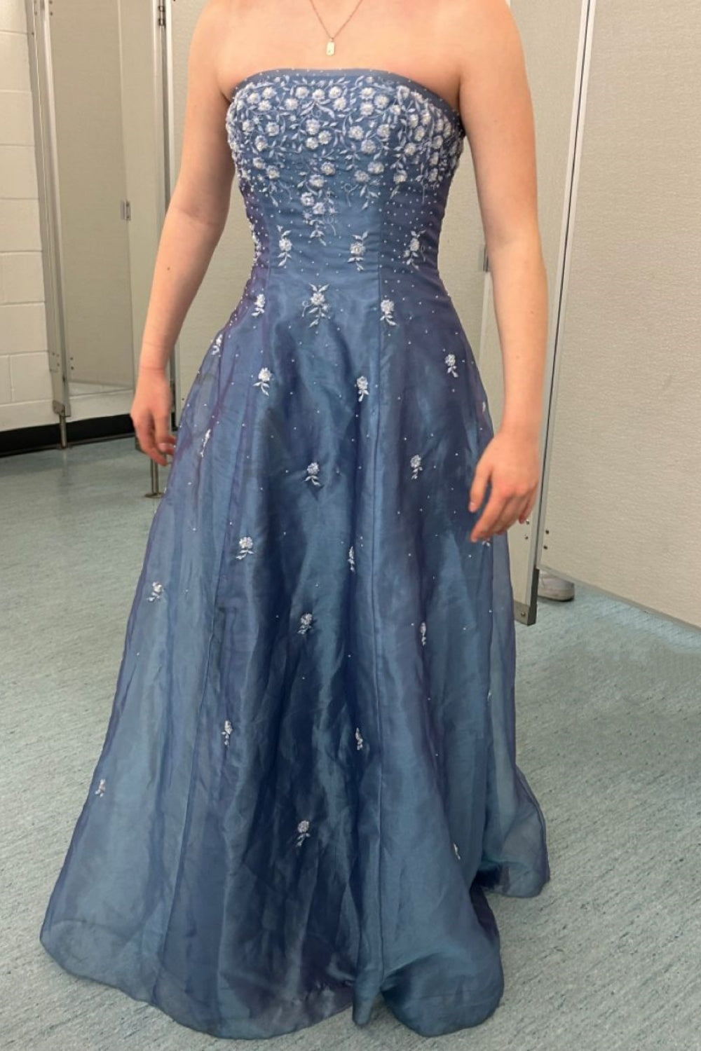 girlhomeshops-Retro-Feenkleid, elegant, exquisites Blumenmuster, blau, langes Tüll-Ballkleid, gh5777