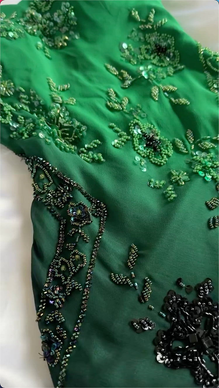 Green shiny fashion exquisite beading spaghetti straps long chiffon ball gown evening dress party dress gh3404