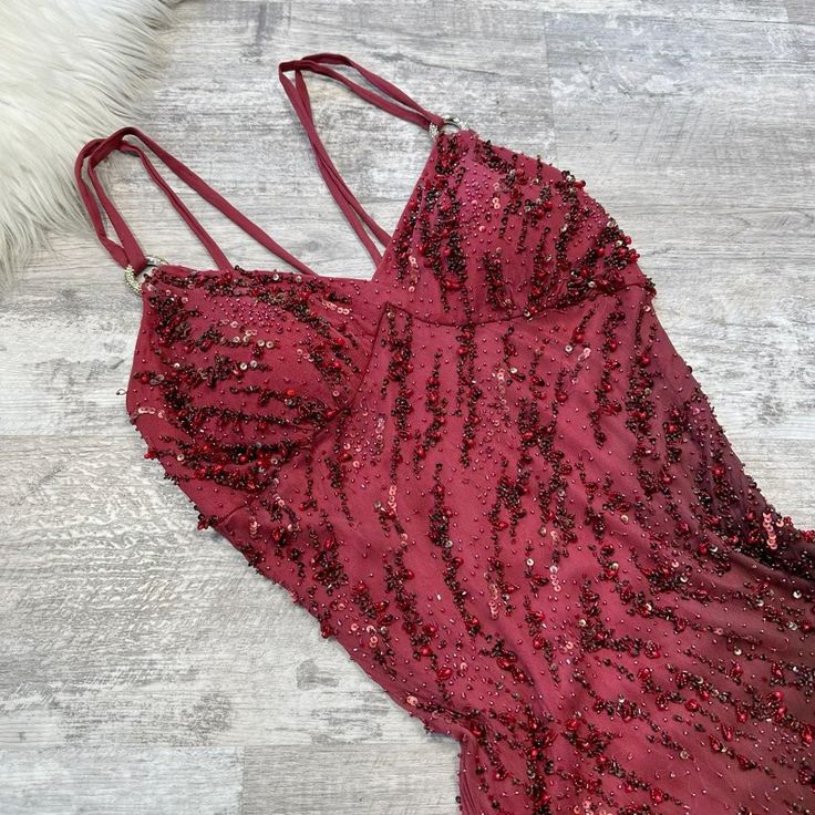 Rot wunderschöne Mode exquisite Perlen Spaghetti-Trägern lange Chiffon Partykleid Ballkleid Abendkleid gh3265