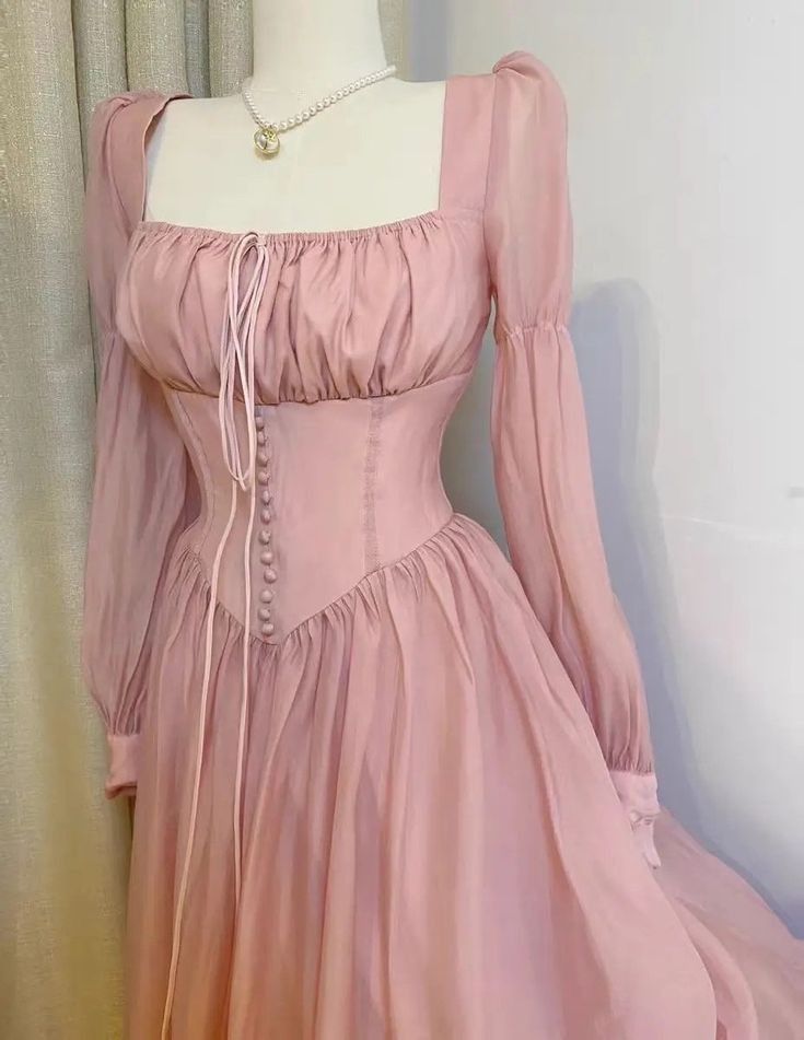Girlhomeshops - Robe de demoiselle d'honneur rose à manches longues, style rétro, élégante et douce, gh5757