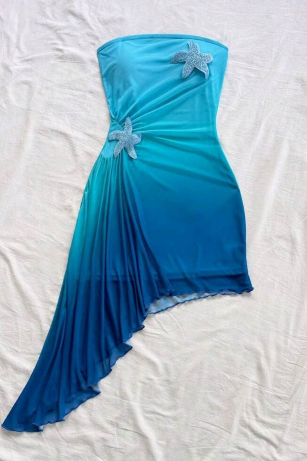 girlhomeshops-Party Dress, Blue Ocean Evening Dress, Strapless Dressgh6106