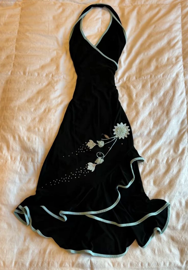 Robe de soirée longue en mousseline de soie, élégante, noire, bleue, en dentelle florale, à bretelles, à volants, mignonne, gh3556