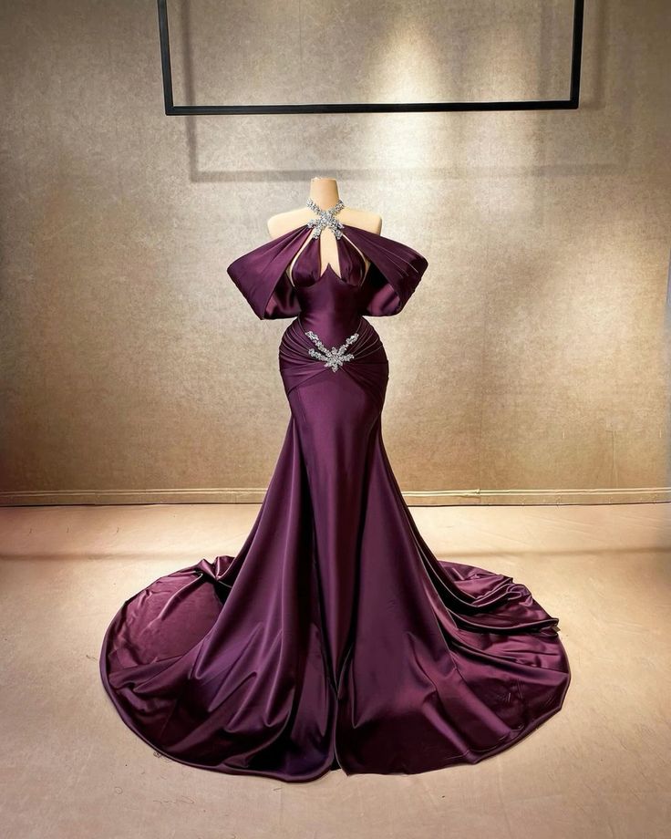 Girlhomeshops - Lila, modisches, exquisites, langes Ballkleid aus Satin mit Perlen, gh5427